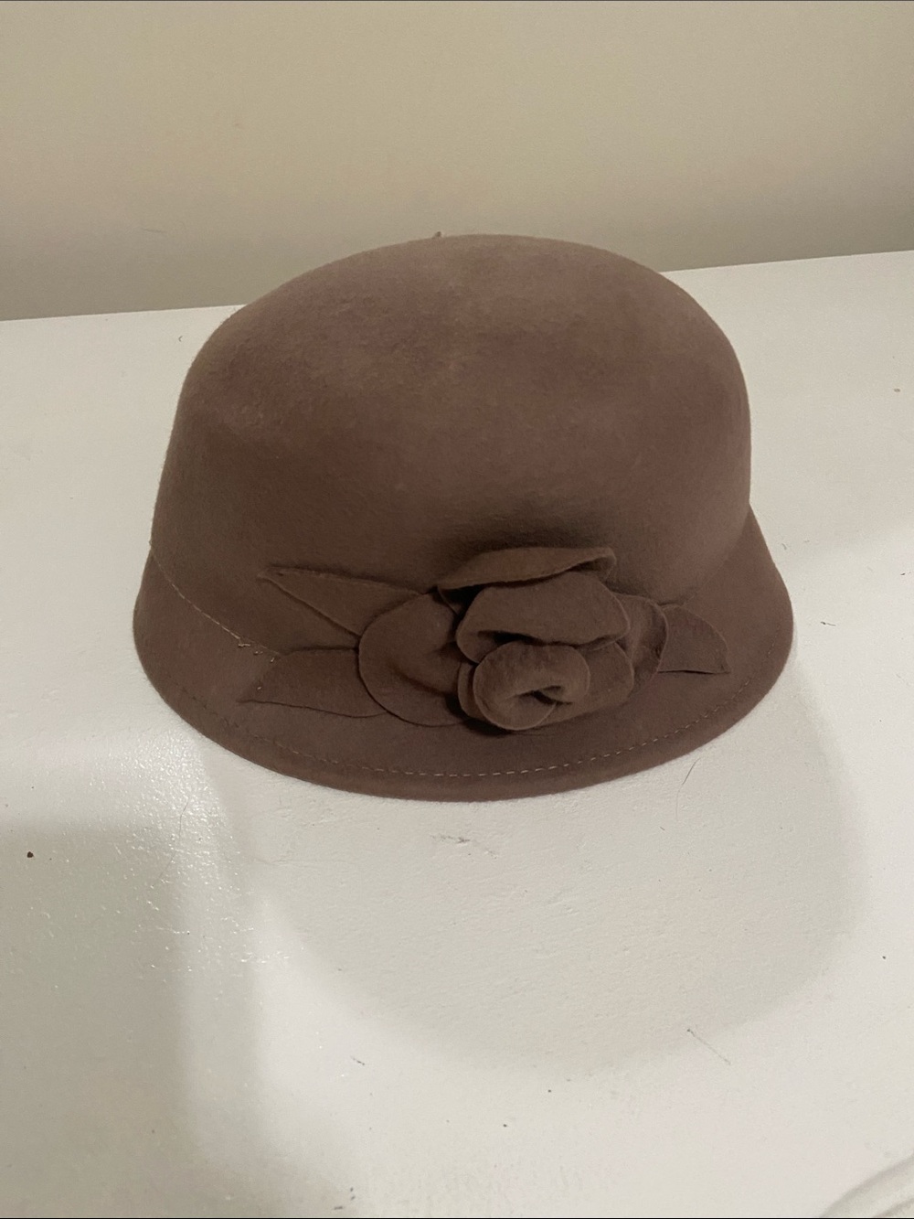Women's Brown Felt Cloche Hat with Flower Accent
